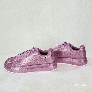 Cush Baby Metallic Rhinestone Baby Pink Platform Sneakers Tennis Shoes